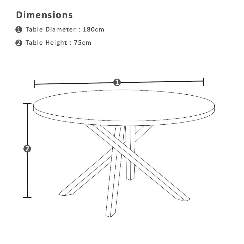 Houston Outdoor 1.8m Round Aluminium Table with 8 Patonga Dining Chairs