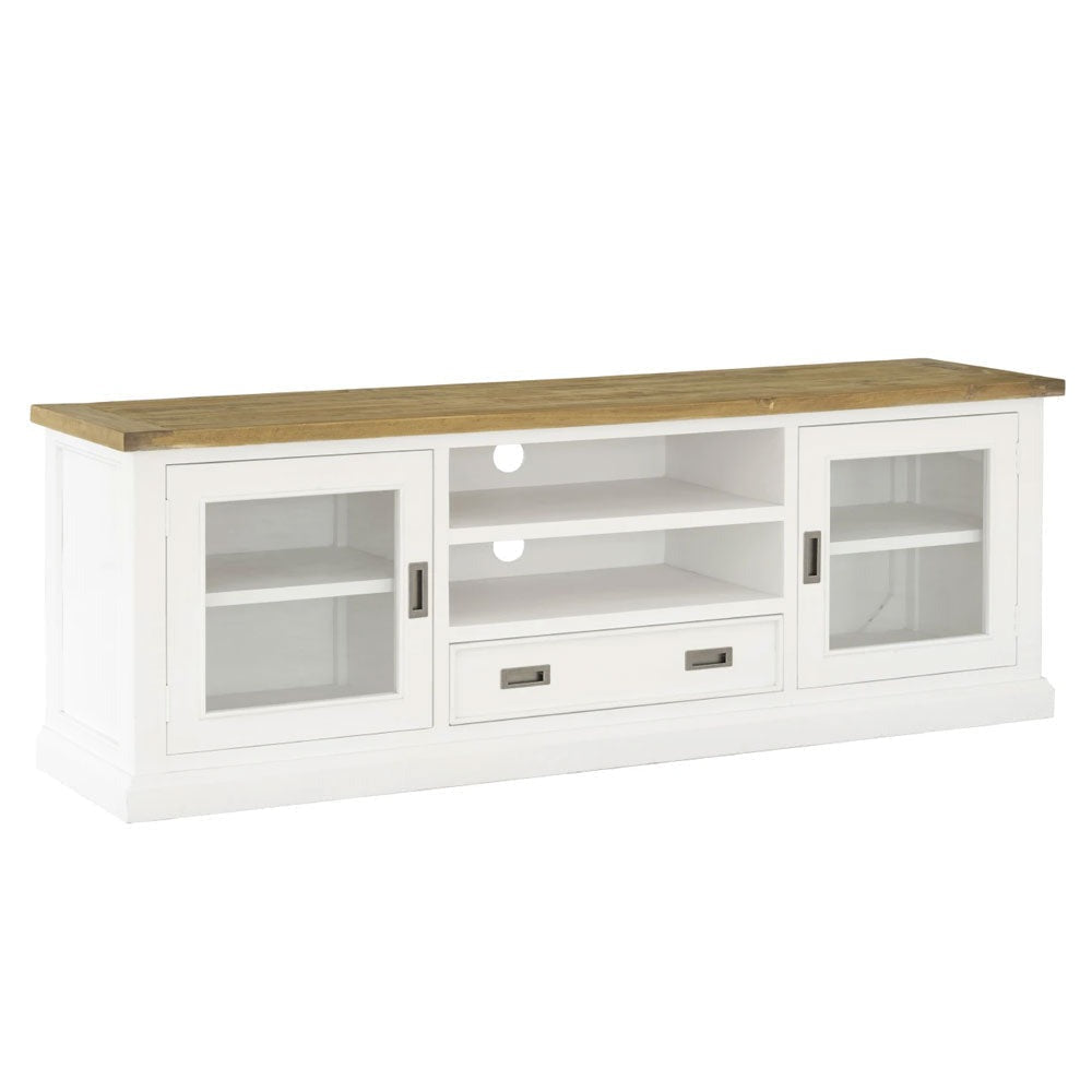 Leura Belle Entertainment TV Unit in Brushed with Natural Timber Top