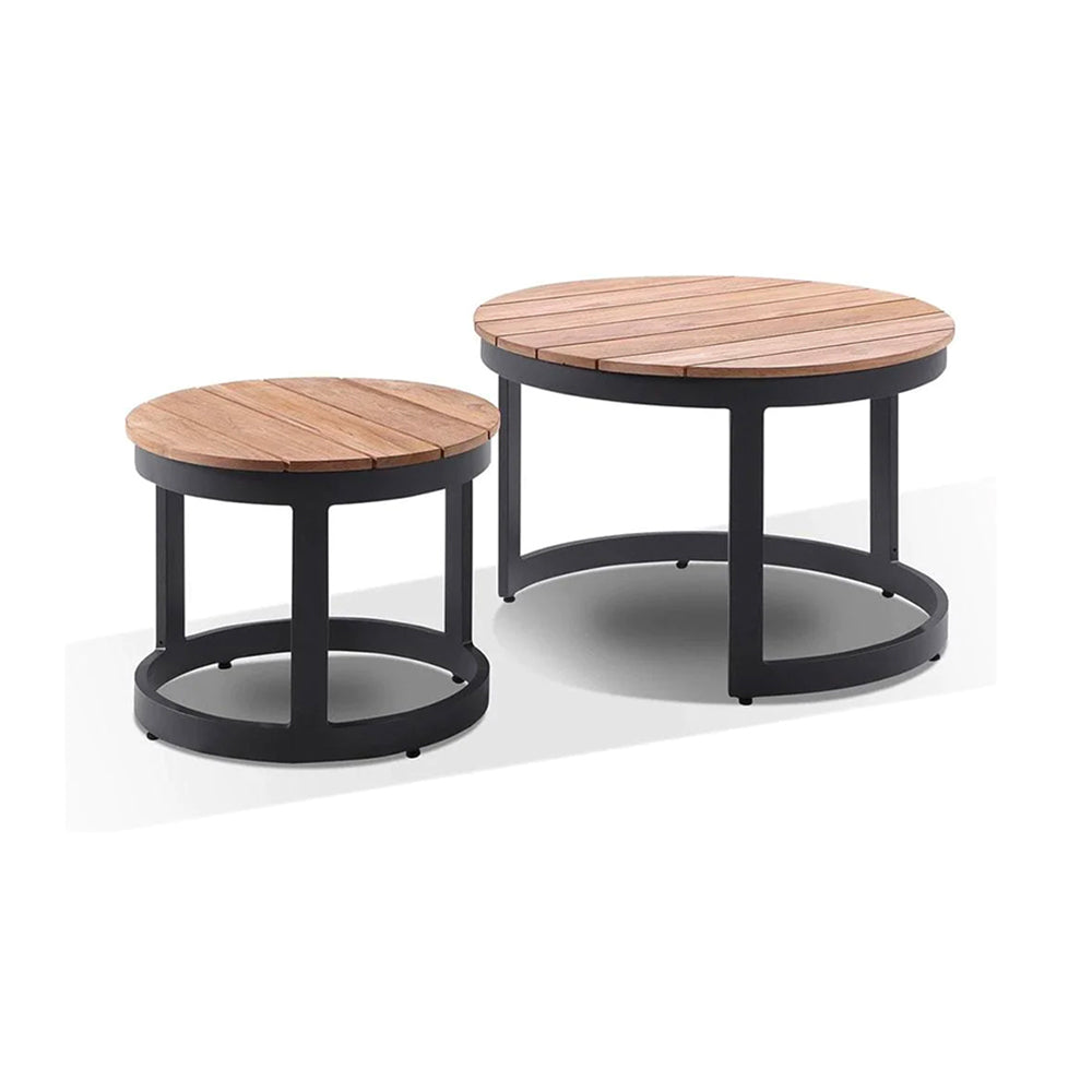 Balmoral Round Industrial Aluminium Teak Top Coffee Table Set