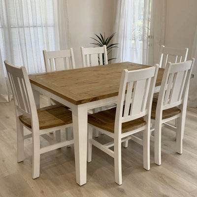 Leura Belle Rustic 6 Seater Rectangle Dining Table and Chairs Setting