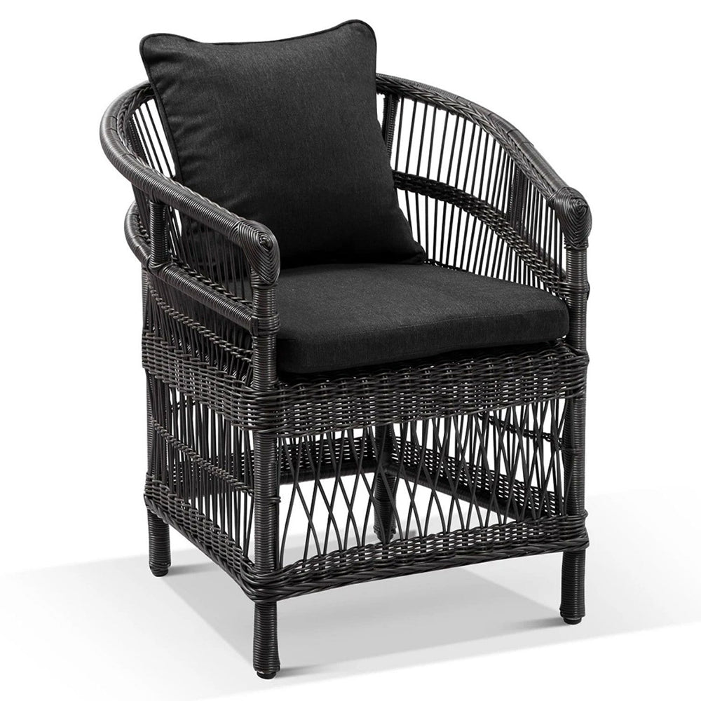 Santorini 1.8m Outdoor Rectangle Aluminium Dining Table with 6 Watego Malawi Style Wicker Chairs