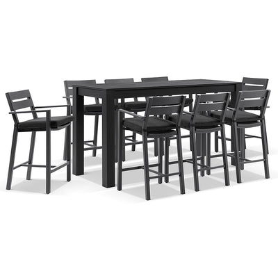 Santorini Outdoor Aluminium 2m Bar Table with 8 Bar Stools