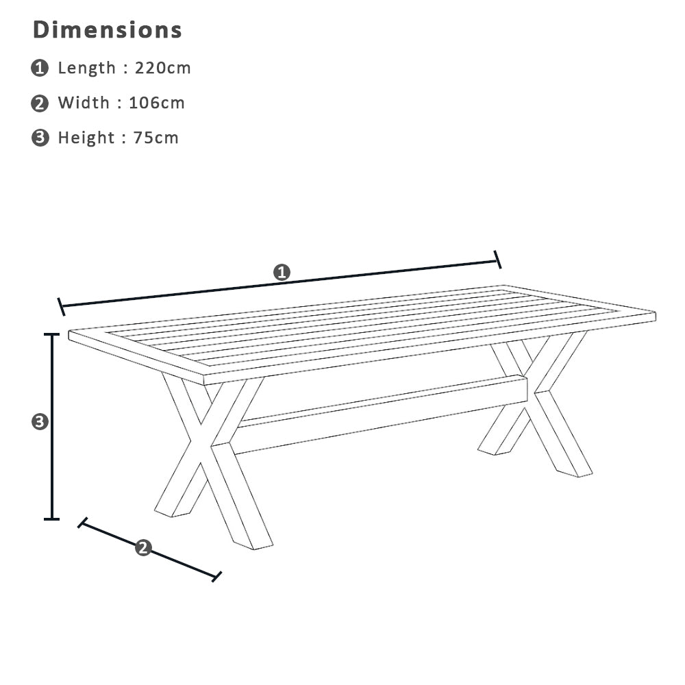 Austin Outdoor 2.2m - 3m Extension Dining Table with Light Oak Aluminium Top