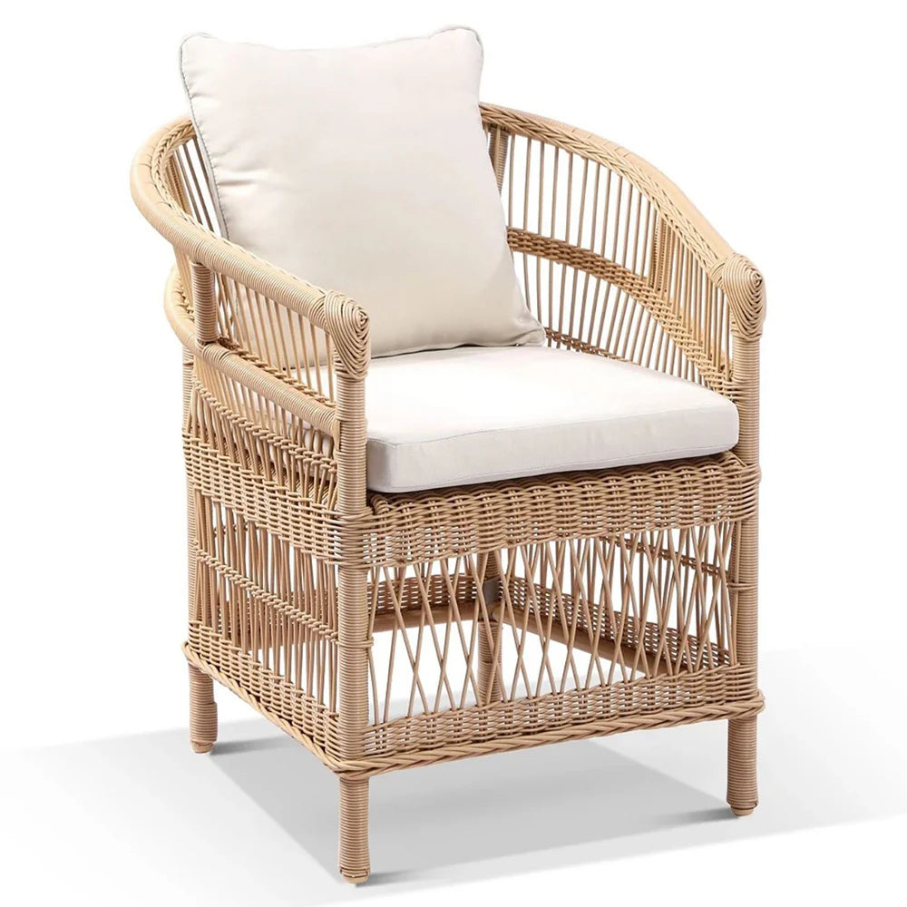 Santorini 1.8m Outdoor Rectangle Aluminium Dining Table with 6 Watego Malawi Style Wicker Chairs