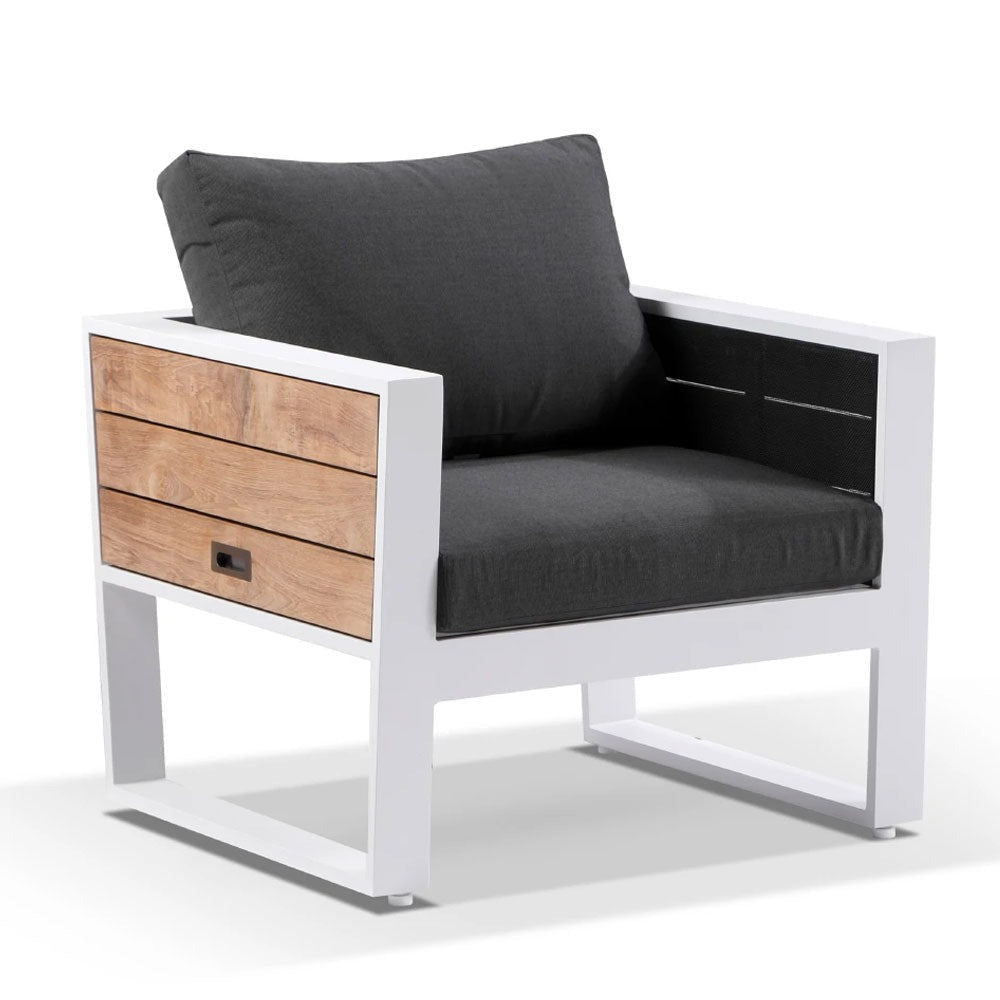 Corfu 1 Seater Outdoor Aluminium and Teak Timber Lounge with Sunbrella