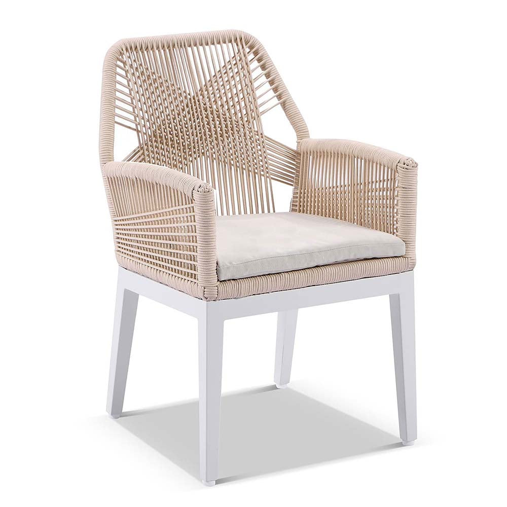 Balmoral 1.8m Outdoor Teak Top Aluminium Table with 6 Hugo Rope Chairs