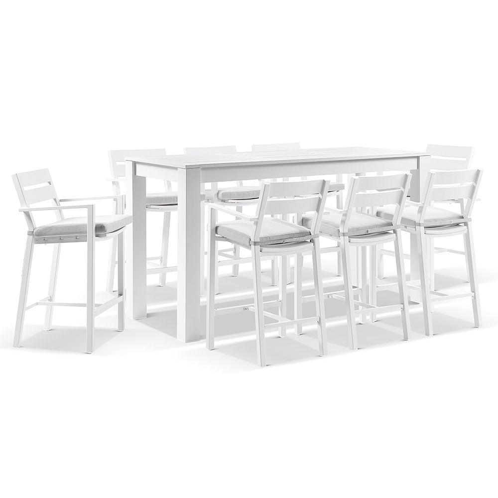 Santorini Outdoor Aluminium 2m Bar Table with 8 Bar Stools