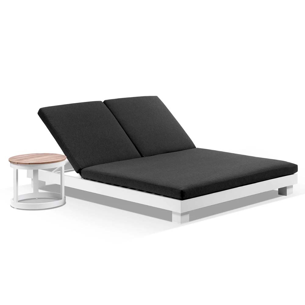 Santorini Aluminium Double Sun Lounge w/ Round Side Table