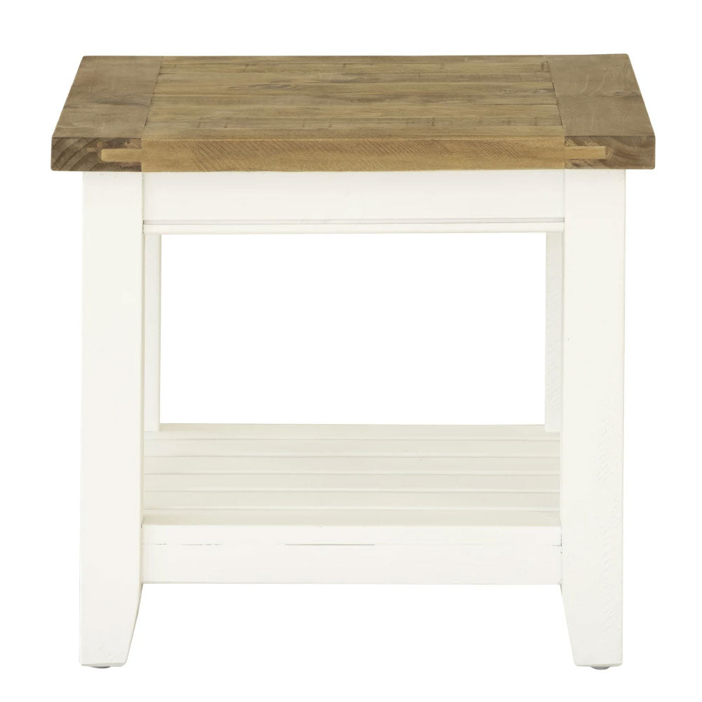 Leura Belle Indoor Side Table in Brushed with Natural Timber Top
