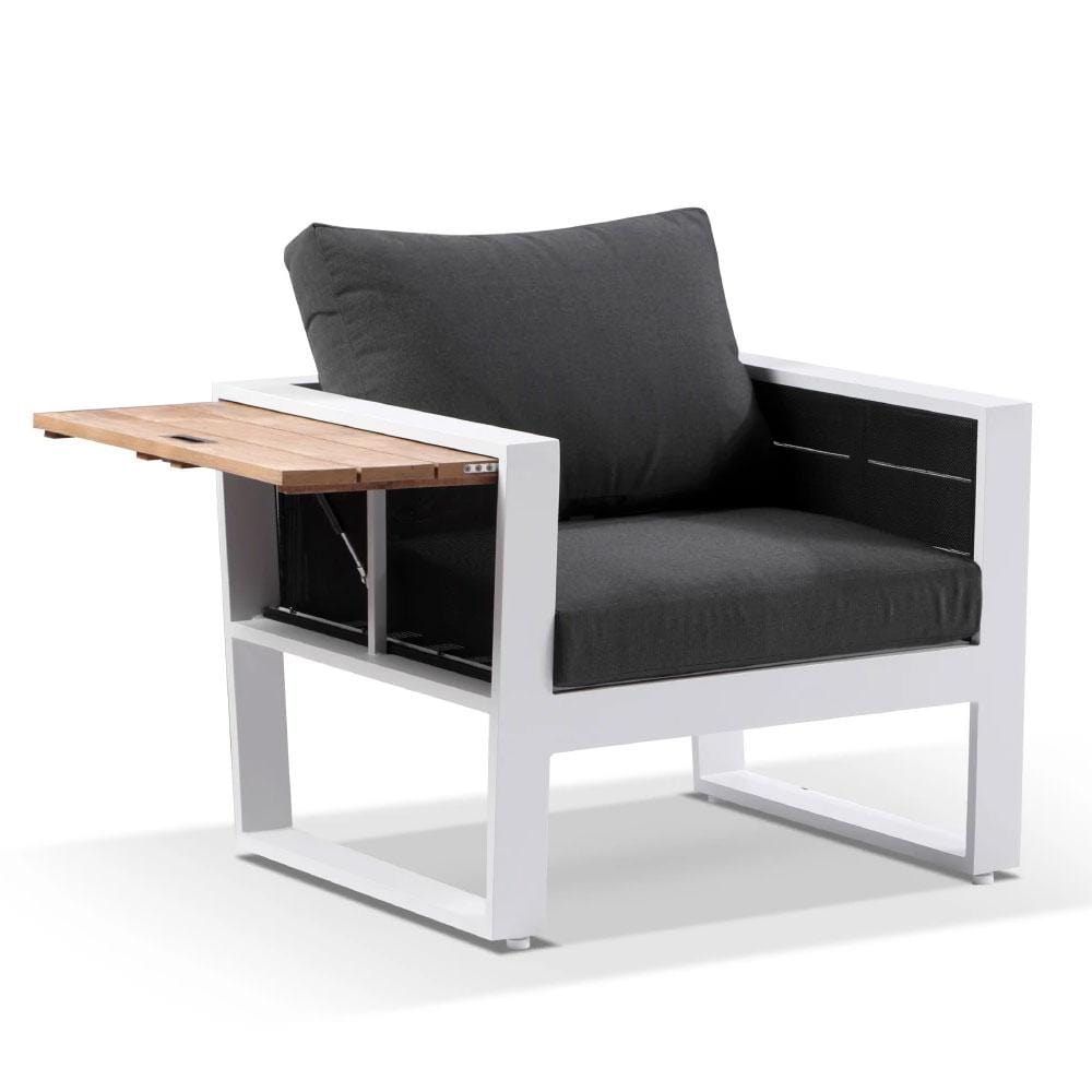 Corfu 1 Seater Outdoor Aluminium and Teak Timber Lounge with Sunbrella