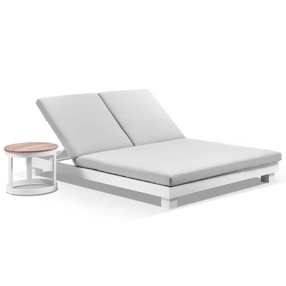 Santorini Aluminium Double Sun Lounge w/ Round Side Table