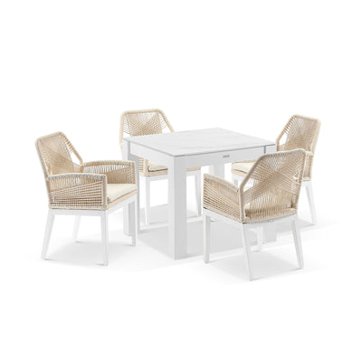 Hugo Outdoor 4 Seater Square Ceramic Top Dining Table with Hugo Rope Dining Chairs