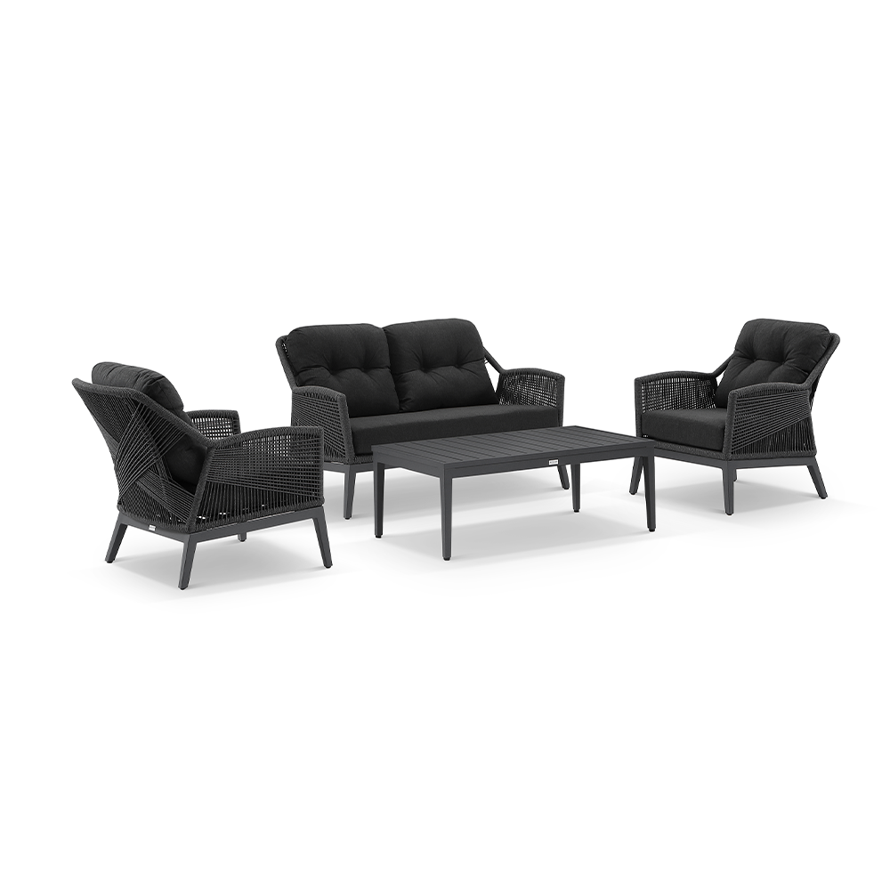 Hugo 2+1+1 Seater Outdoor Aluminium and Rope Lounge Set with Coffee Table