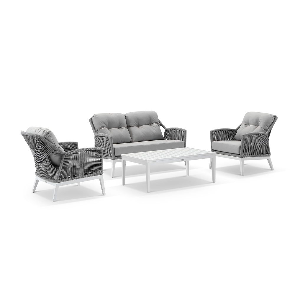 Hugo 2+1+1 Seater Outdoor Aluminium and Rope Lounge Set with Coffee Table