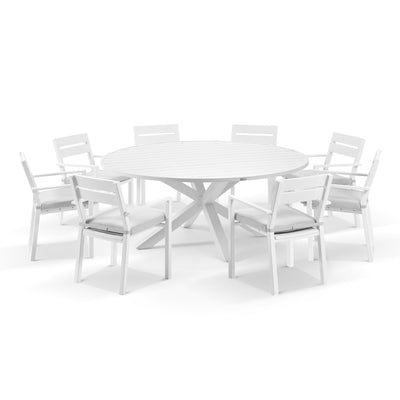 Houston Outdoor 1.8m Round Aluminium Dining Setting with 8 Santorini Chairs
