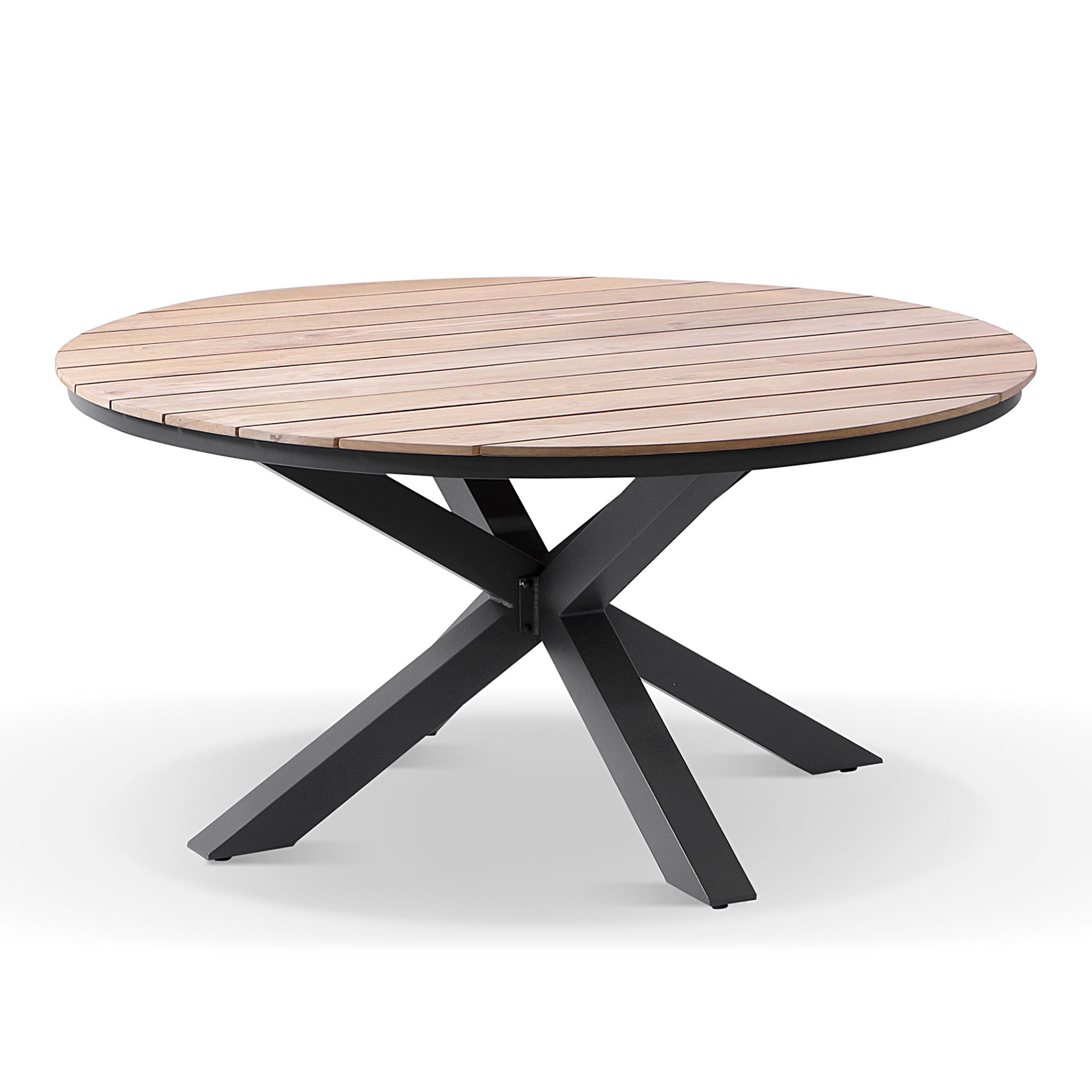 Tuscany Round 1.5m Outdoor Aluminium and Teak Dining Table with 6 Watego Malawi Style Wicker Dining Chairs