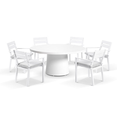 Narrabeen Outdoor 1.6m Round Ceramic Dining Table with 6 Santorini Chairs