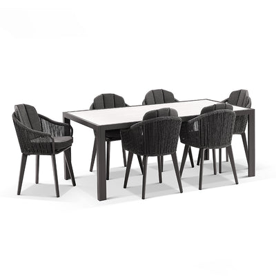 Alpine 6 Seater Rope and Aluminium Dining Table and Chairs Setting