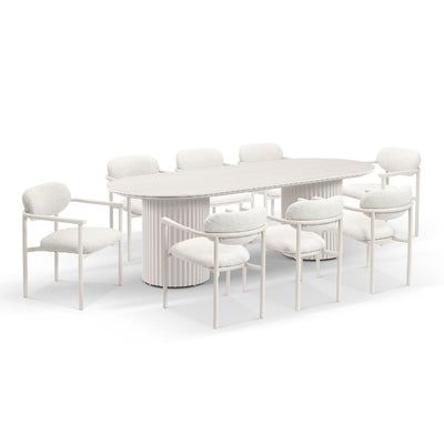 Aria Outdoor 2.4m Ceramic and Aluminium Table with 8 Aria Dining Chairs