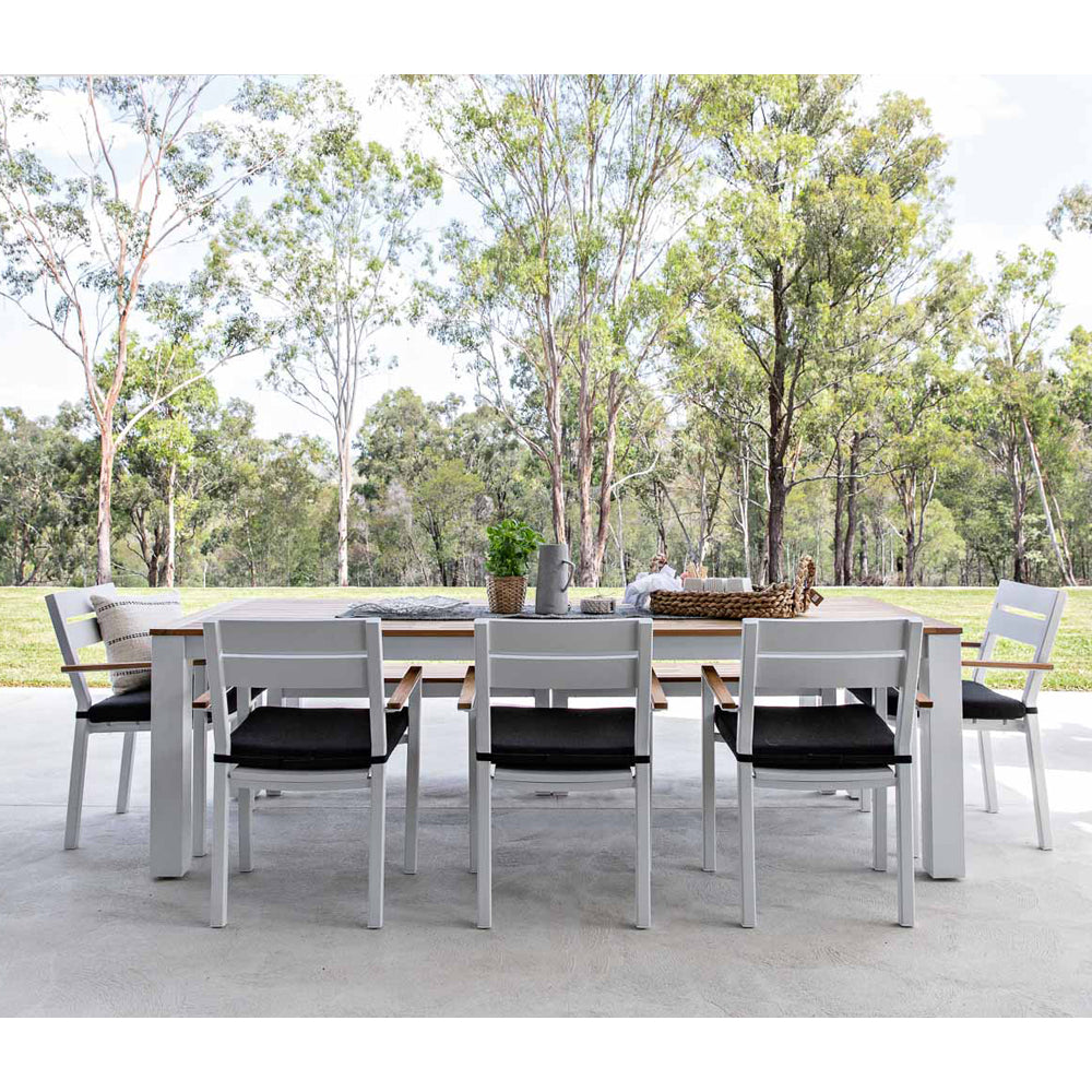 Balmoral 2.5m Teak Top Aluminium Table with 8 Capri Dining Chairs