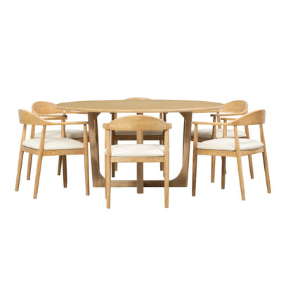 Bateau Bay 1.6m Round Indoor Timber Table with 6x Esperance Dining Chairs