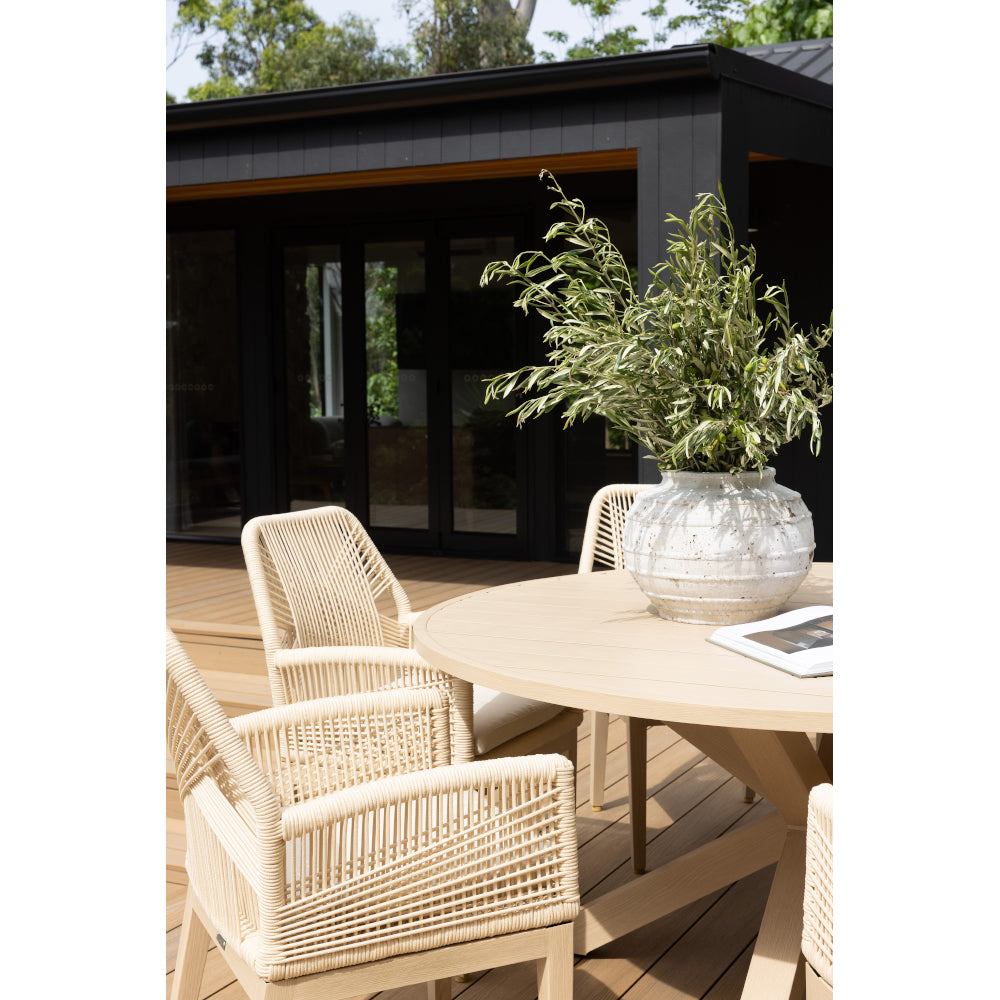 Houston Outdoor 1.5m Round Aluminium Dining Setting with 6 Hugo Chairs