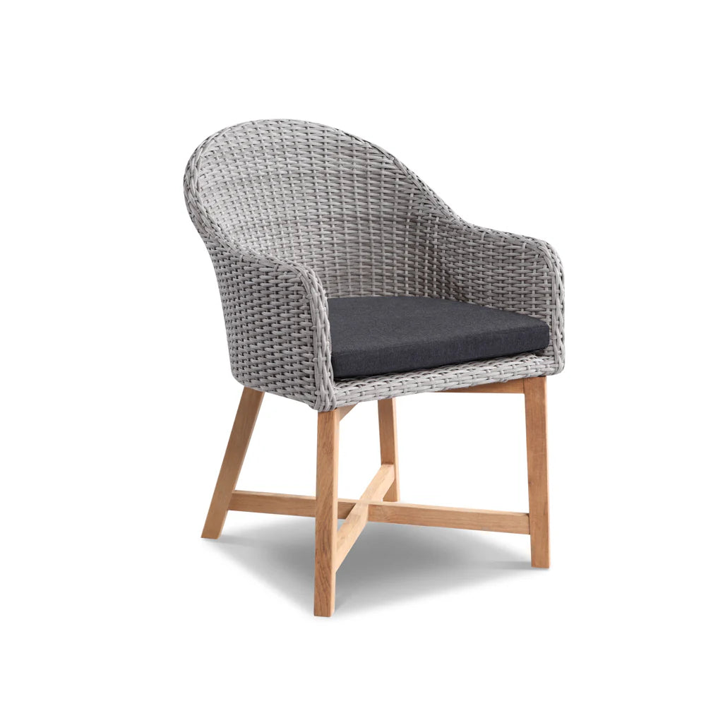 Coastal Outdoor Wicker Dining Chair with Teak Timber Legs