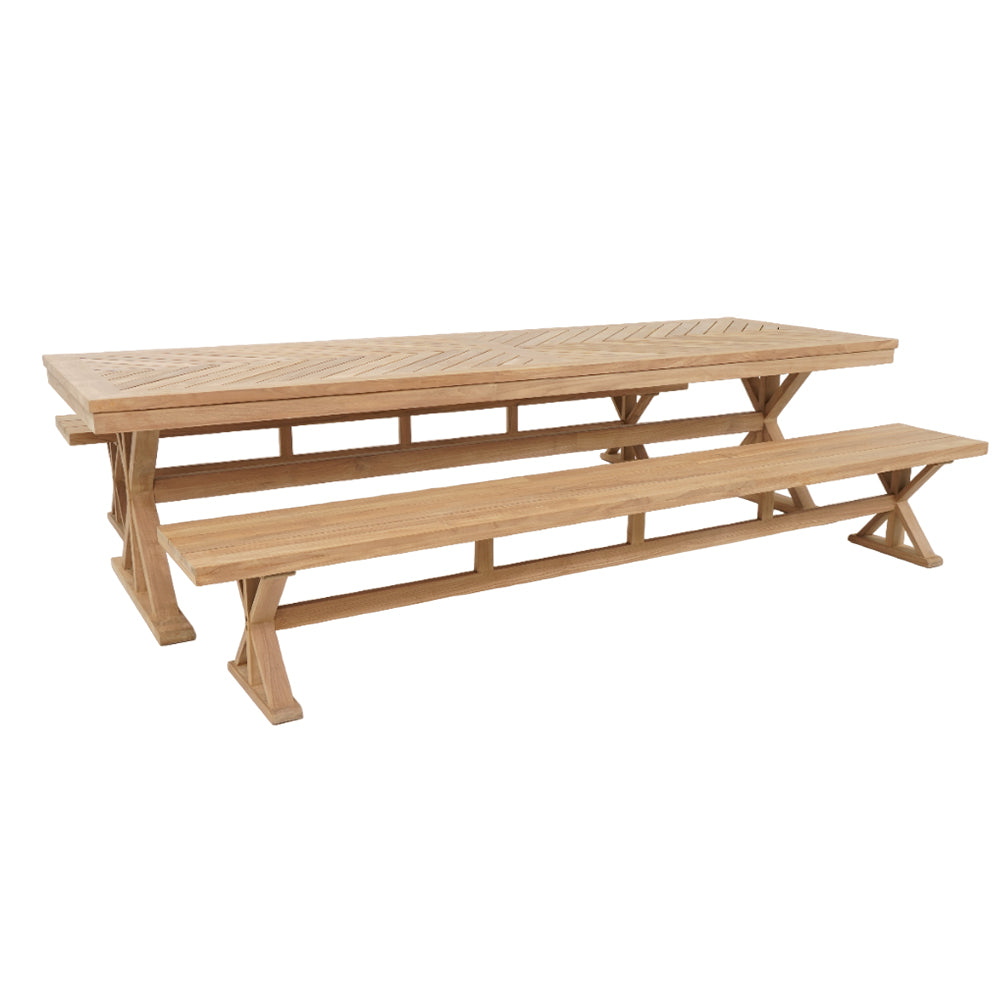 Buy Darlington Outdoor 3m Teak Timber Dining Set with Benches by Bay Gallery Furniture online