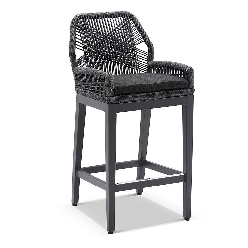 Hugo Ceramic 1.5m Aluminium Bar Table with 4 x Hugo Rope Stools