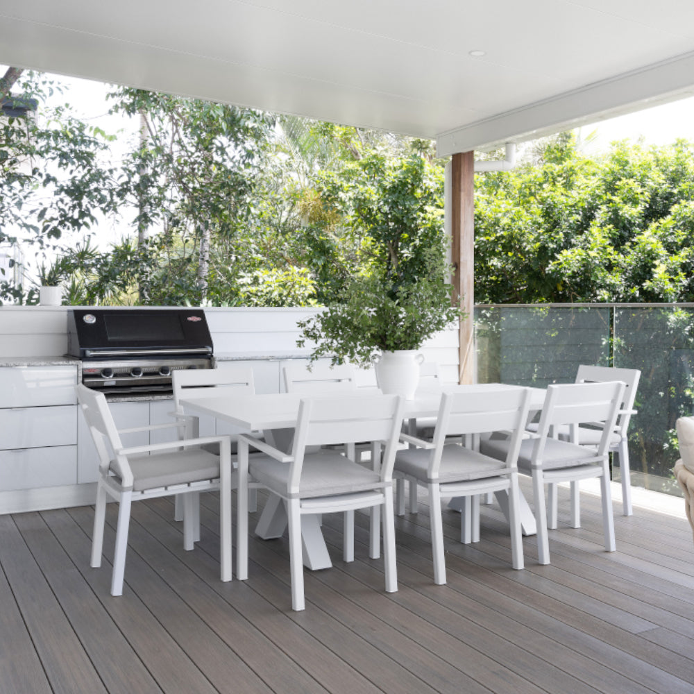 Tahitian 2.1m Aluminium Dining Table with 8 x Santorini Chairs