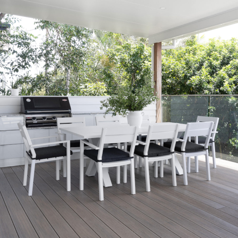 Tahitian 2.1m Aluminium Dining Table with 8 x Santorini Chairs
