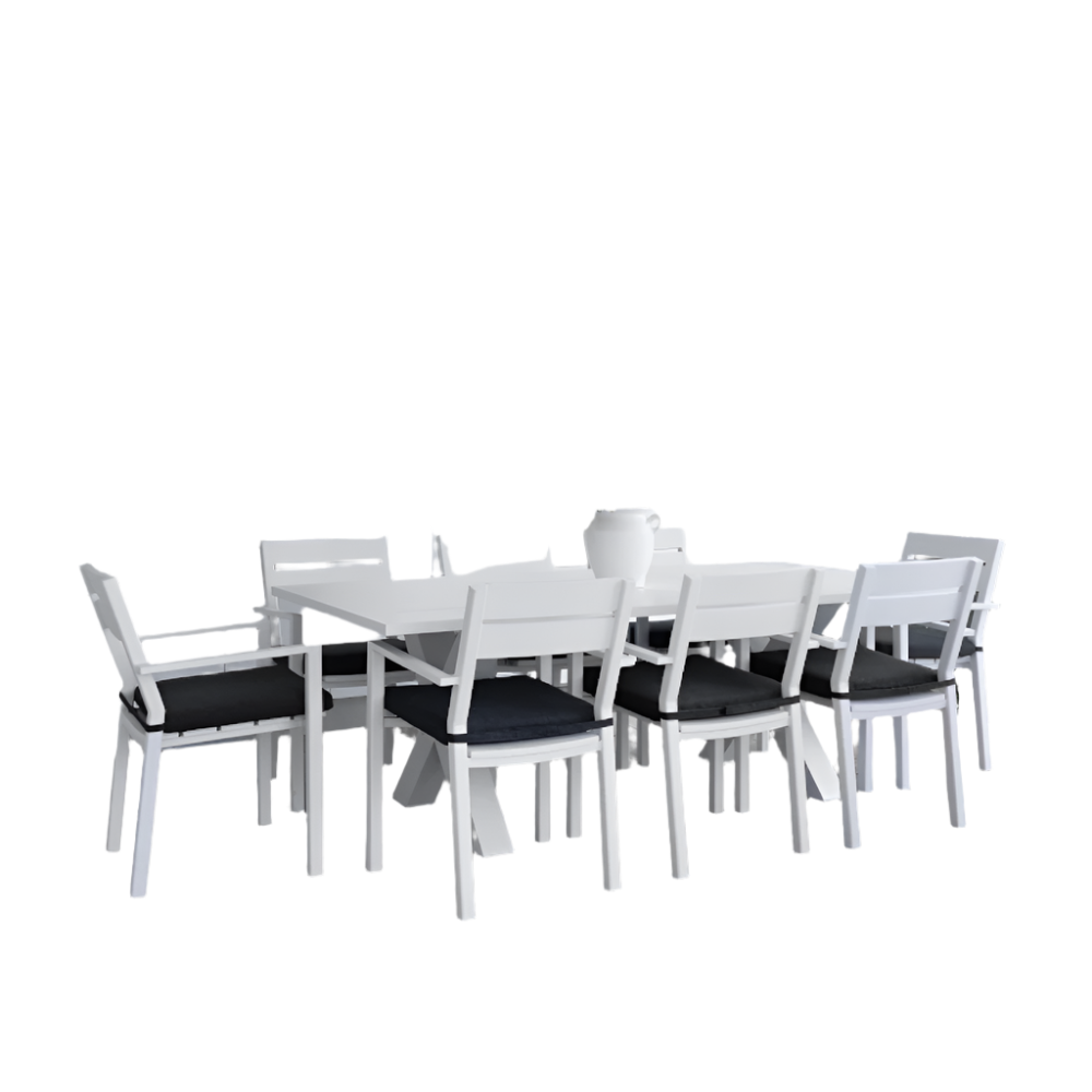 Tahitian 2.1m Aluminium Dining Table with 8 x Santorini Chairs