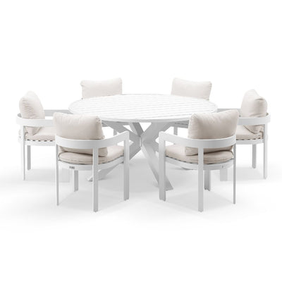 Houston 1.5m Outdoor Round Aluminium Table with 6 Marlo Dining Chairs