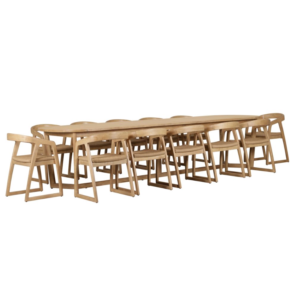 Kingscliff 12 Seater Rectangle Indoor Timber Dining Table and Chairs Setting
