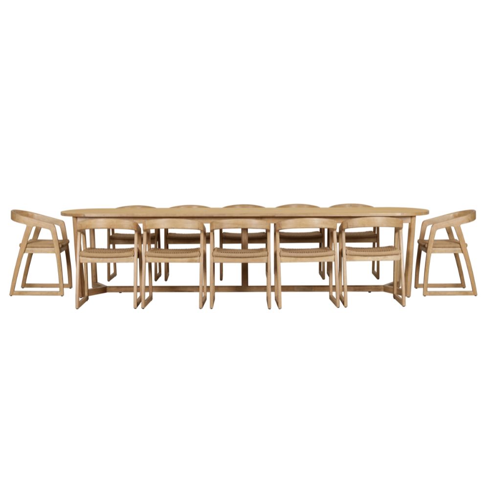 Kingscliff 12 Seater Rectangle Indoor Timber Dining Table and Chairs Setting