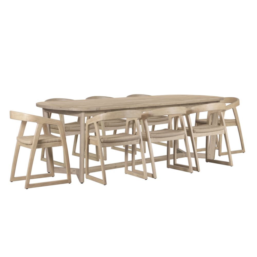 Kingscliff 8 Seater Rectangle Indoor Timber Dining Table And Chairs Setting