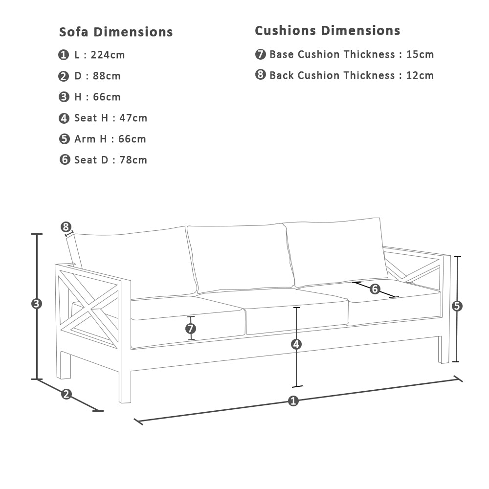 Whitehaven 3+2+1 Outdoor Aluminium Lounge with Sunbrella Cushions with Hugo Coffee Table Set