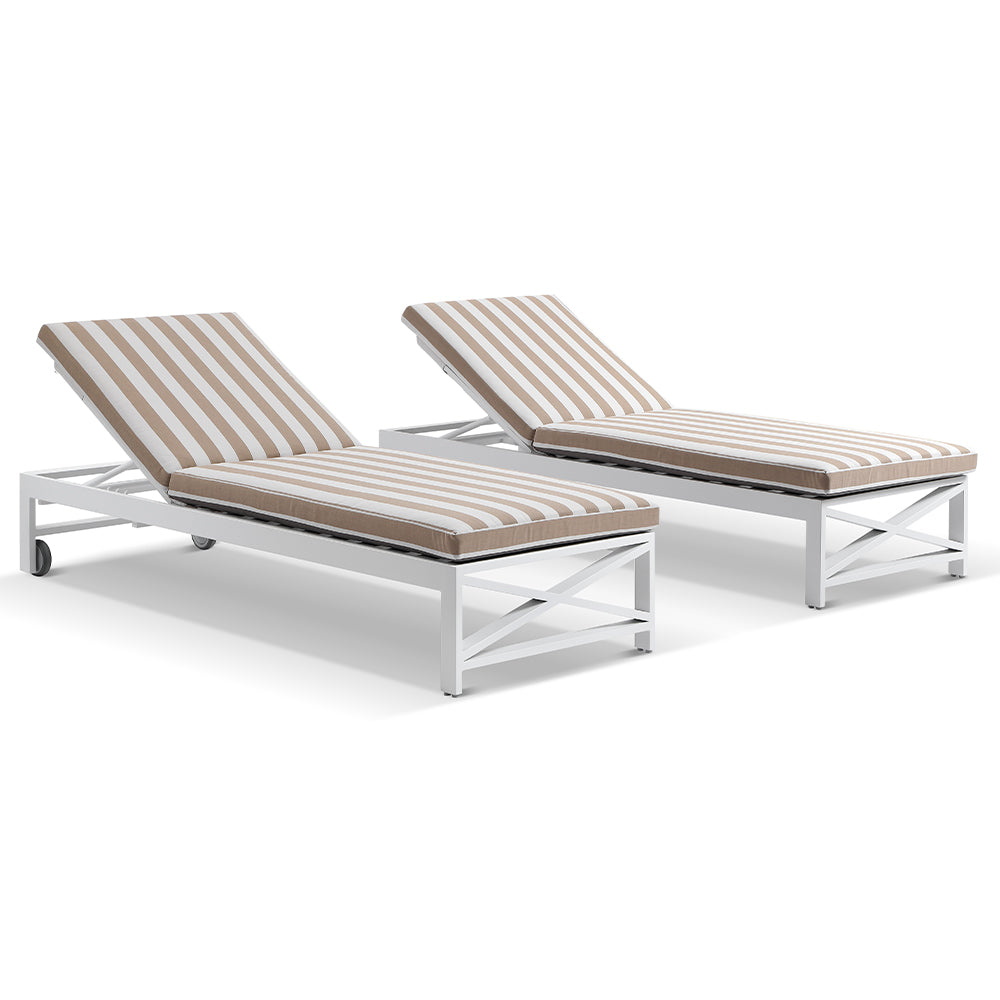 Kansas Outdoor Aluminium Sun Lounge Set on Wheels with Sunbrella Cushions