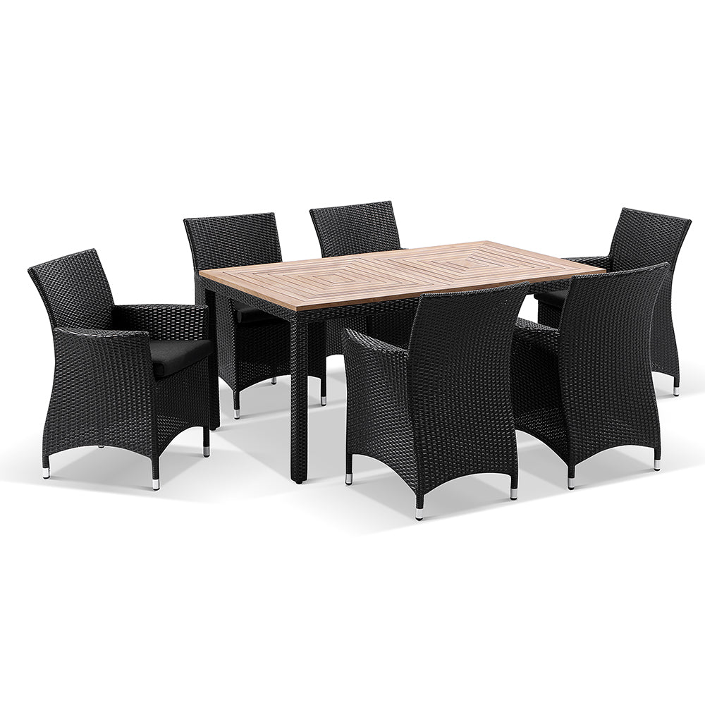 Sahara 6 Seater Outdoor Teak and Wicker Dining Setting