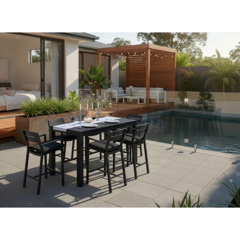 Santorini Outdoor Aluminium 1.5m Bar Table with 6 Bar stools