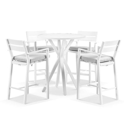 Houston Outdoor 90cm Round Aluminium Bar Table with 4 Santorini Bar Stools