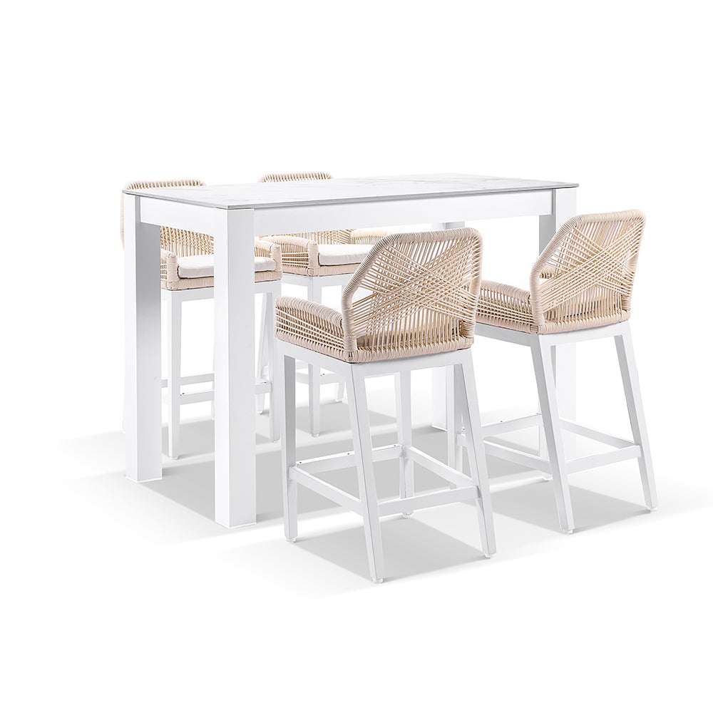 Hugo Ceramic 1.5m Aluminium Bar Table with 4 x Hugo Rope Stools