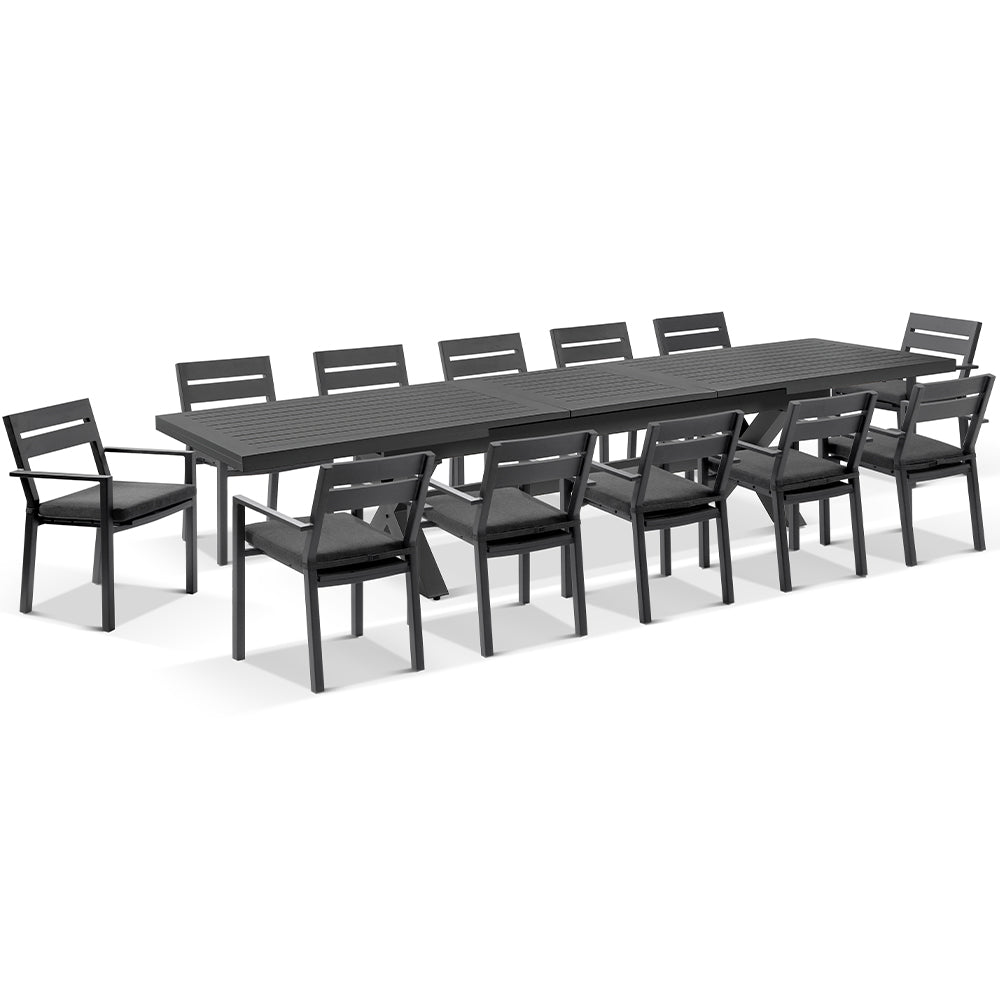 Austin Outdoor 3m - 3.8m Extension Aluminium Table with 12 Santorini Dining Chairs