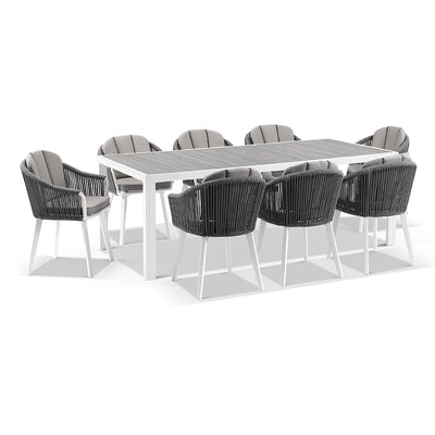 Southport Outdoor 2.17m Aluminium and Ceramic Table with 8 Alpine Chair
