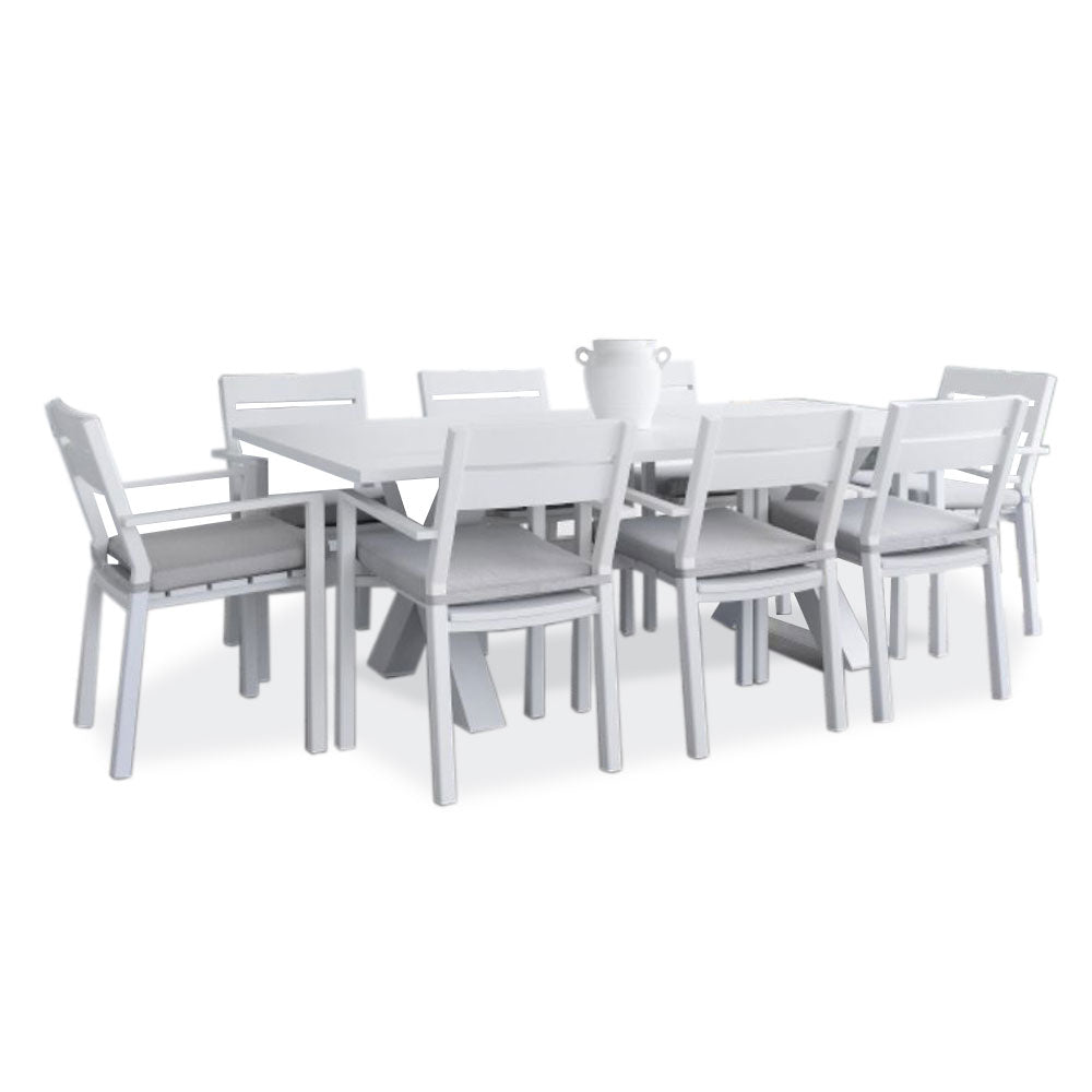 Tahitian 2.1m Aluminium Dining Table with 8 x Santorini Chairs