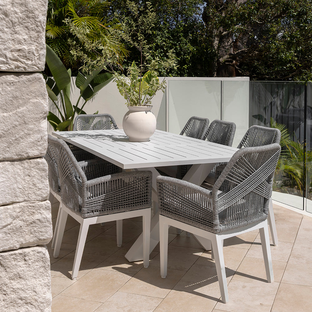 Tahitian 2.1m Aluminium Dining Table with 8 Hugo Dining Chairs