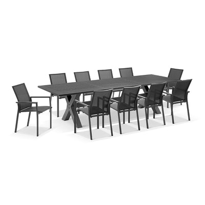 Tahitian 3m Aluminium Dining Table with 10 Patonga Dining Chairs