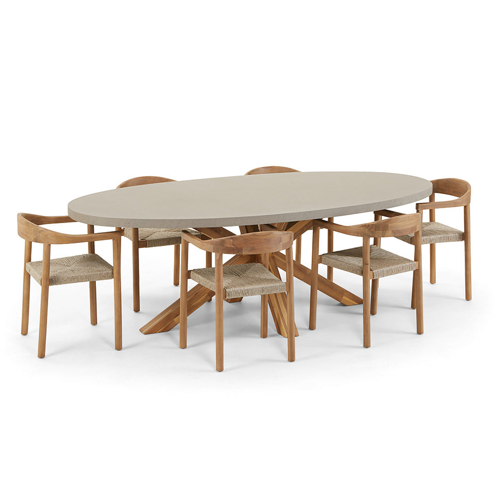 Tamarama Indoor Outdoor Oval Concrete Look Dining Setting with 6x Kotara Chairs
