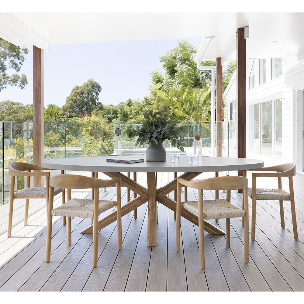 Tamarama Indoor Outdoor Oval Concrete Look Dining Setting with 6x Kotara Chairs