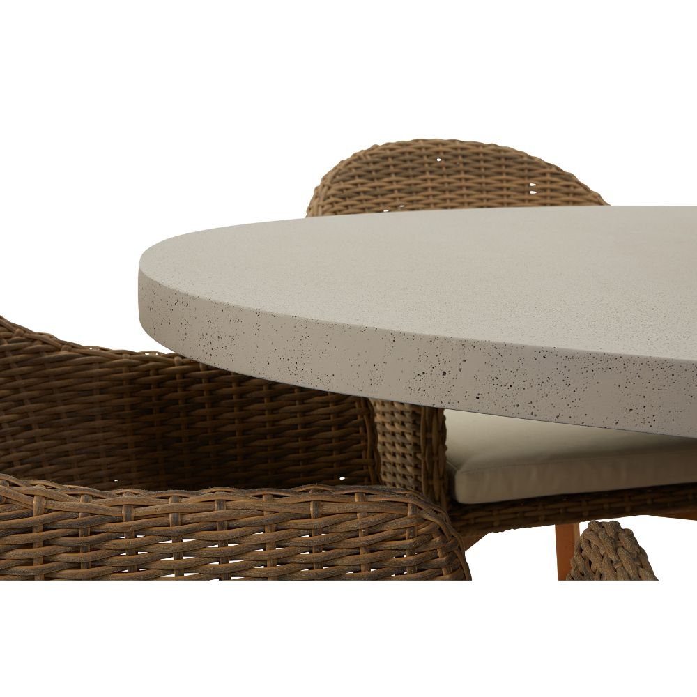 Tamarama Indoor Outdoor Oval Concrete Look Dining Setting With 8x Coastal Wicker Chairs